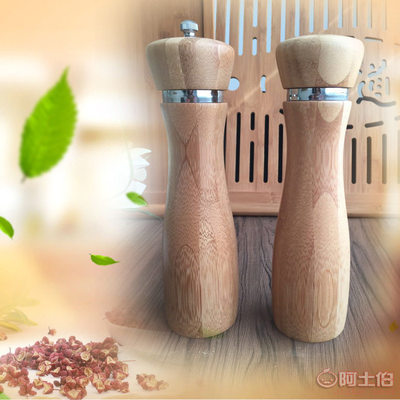 【妙竹手动花椒芝麻胡椒研磨器盐罐套装烧烤调料瓶竹子调味罐】 - 产品库